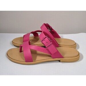 Crocs Tulum Toe Post Sandals Women's Size 6 Fuchsia & Tan